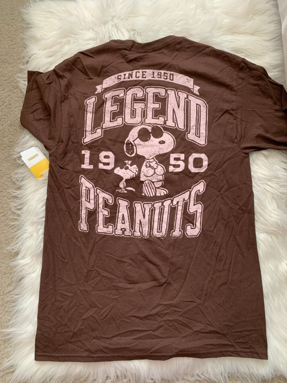 PEANUTS Snoopy & Woodstock Legend Short Sleeve Tee in Brown Sz MEDIUM - Picture 3 of 4